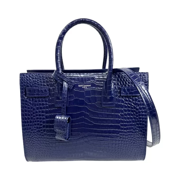 Saint Laurent, "sac de jour" embossé croco bleu seconde main dépôt vente Cannes