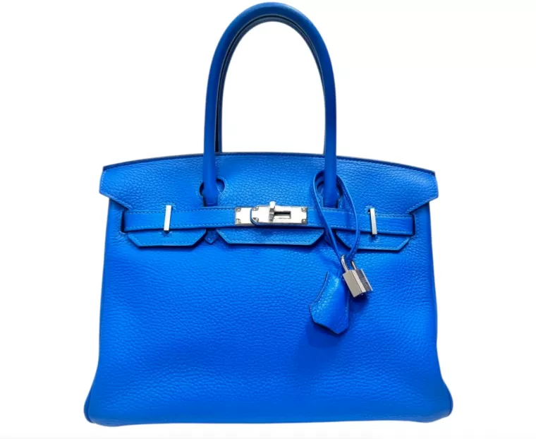 Hermès Paris Sac « Birkin » 30cm en veau togo bleu Hydra, seconde main, dépôt vente luxe comme neuf Monaco