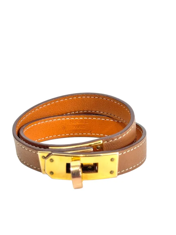 Hermès, Bracelet "Mini Kelly" gold double tour, seconde main luxe dépôt vente Cannes